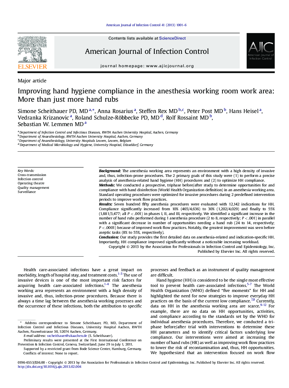 Improving hand hygiene compliance in the anesthesia working room work area: More than just more hand rubs 