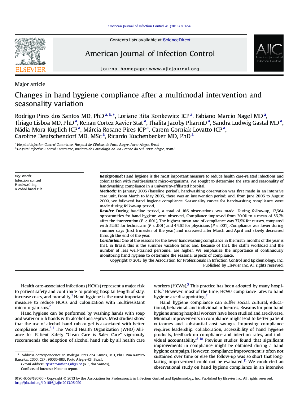 Changes in hand hygiene compliance after a multimodal intervention and seasonality variation 