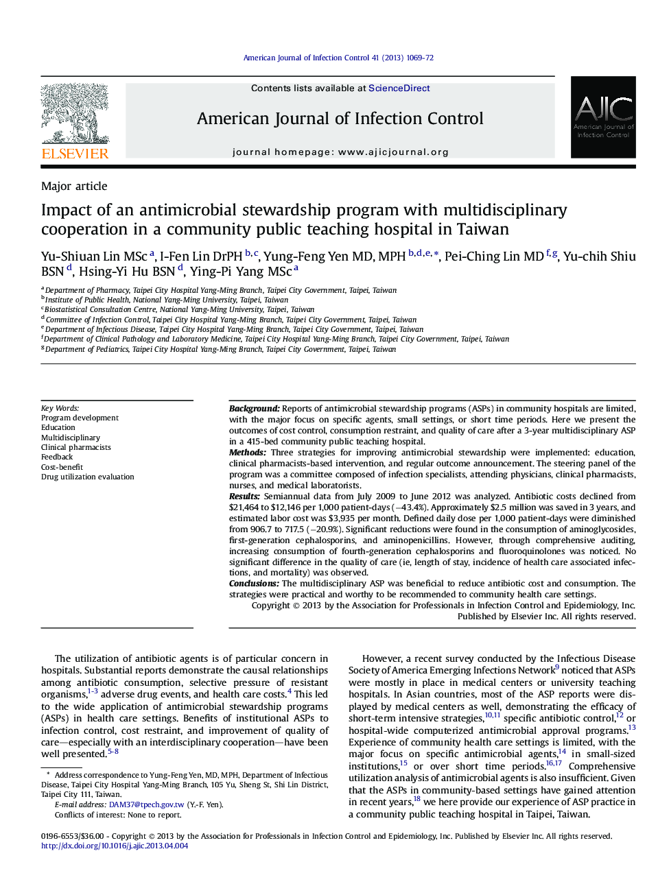 Impact of an antimicrobial stewardship program with multidisciplinary cooperation in a community public teaching hospital in Taiwan 