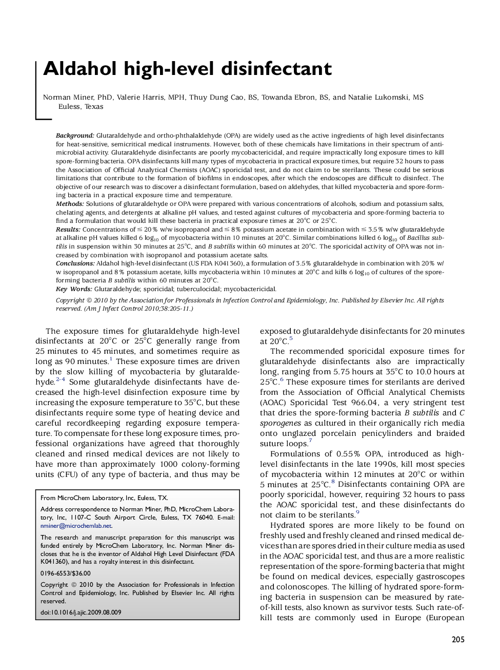 Aldahol high-level disinfectant 