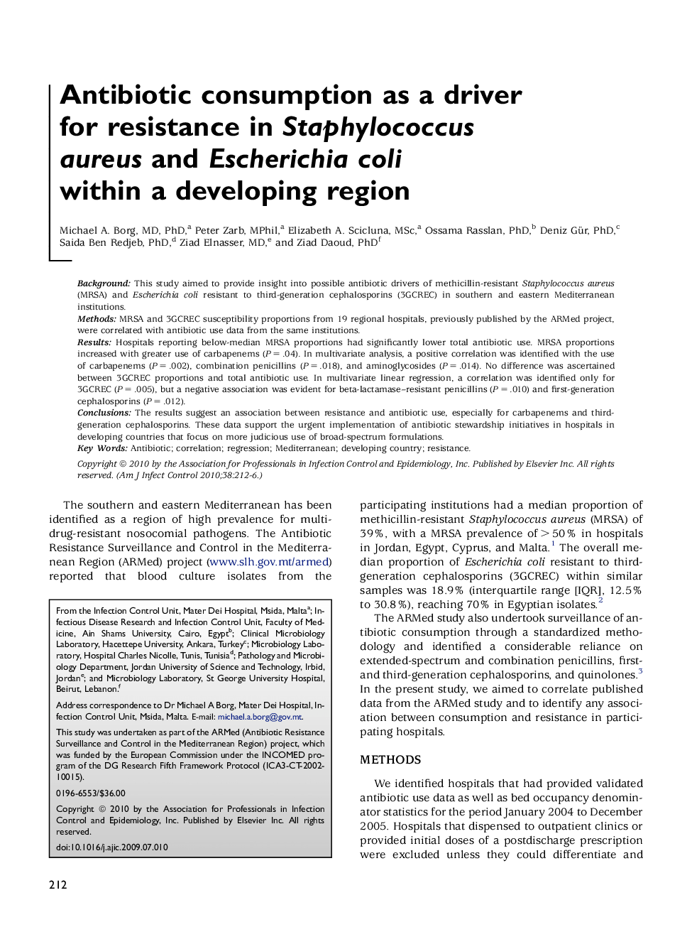 Antibiotic consumption as a driver for resistance in Staphylococcus aureus and Escherichia coli within a developing region 