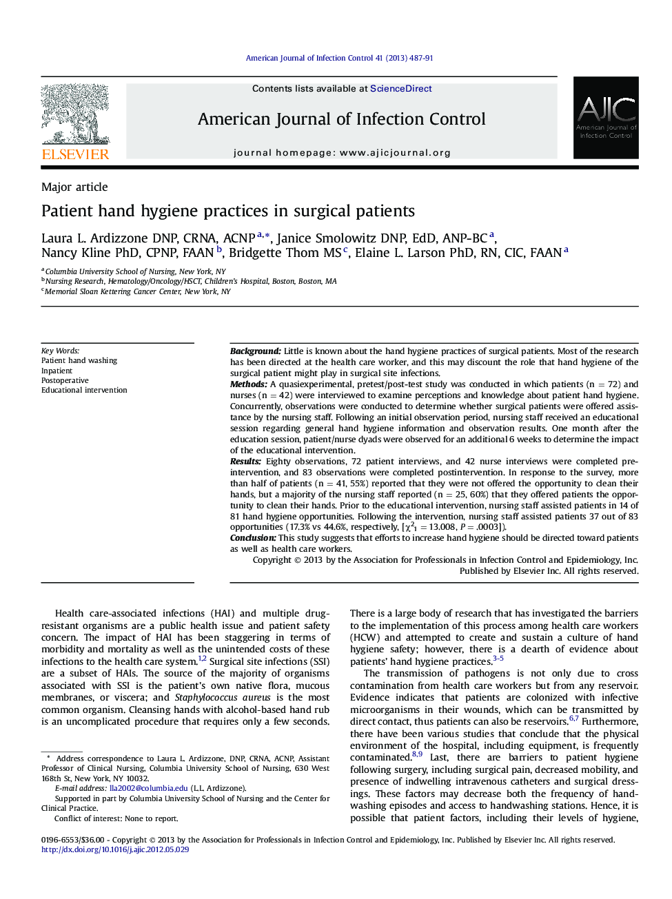 Patient hand hygiene practices in surgical patients 