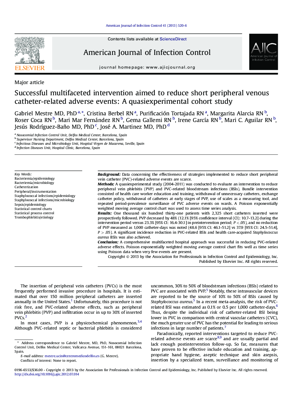 Successful multifaceted intervention aimed to reduce short peripheral venous catheter-related adverse events: A quasiexperimental cohort study 