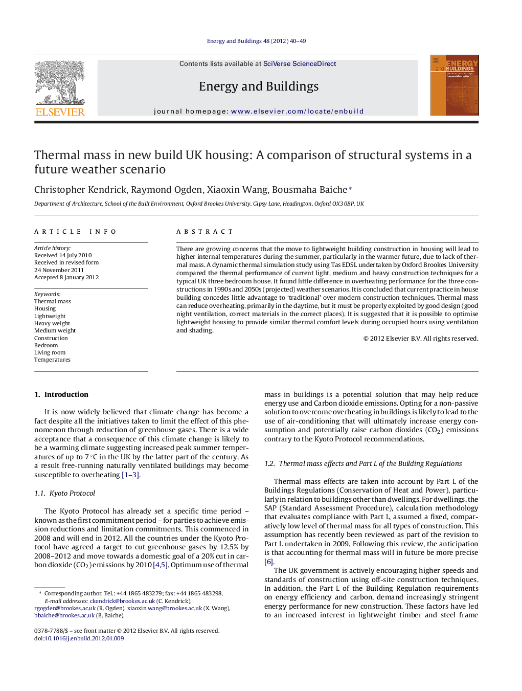 Thermal mass in new build UK housing: A comparison of structural systems in a future weather scenario