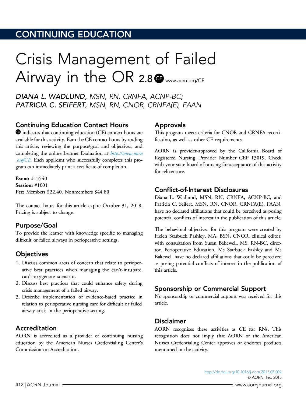 Crisis Management of Failed Airway in the OR
