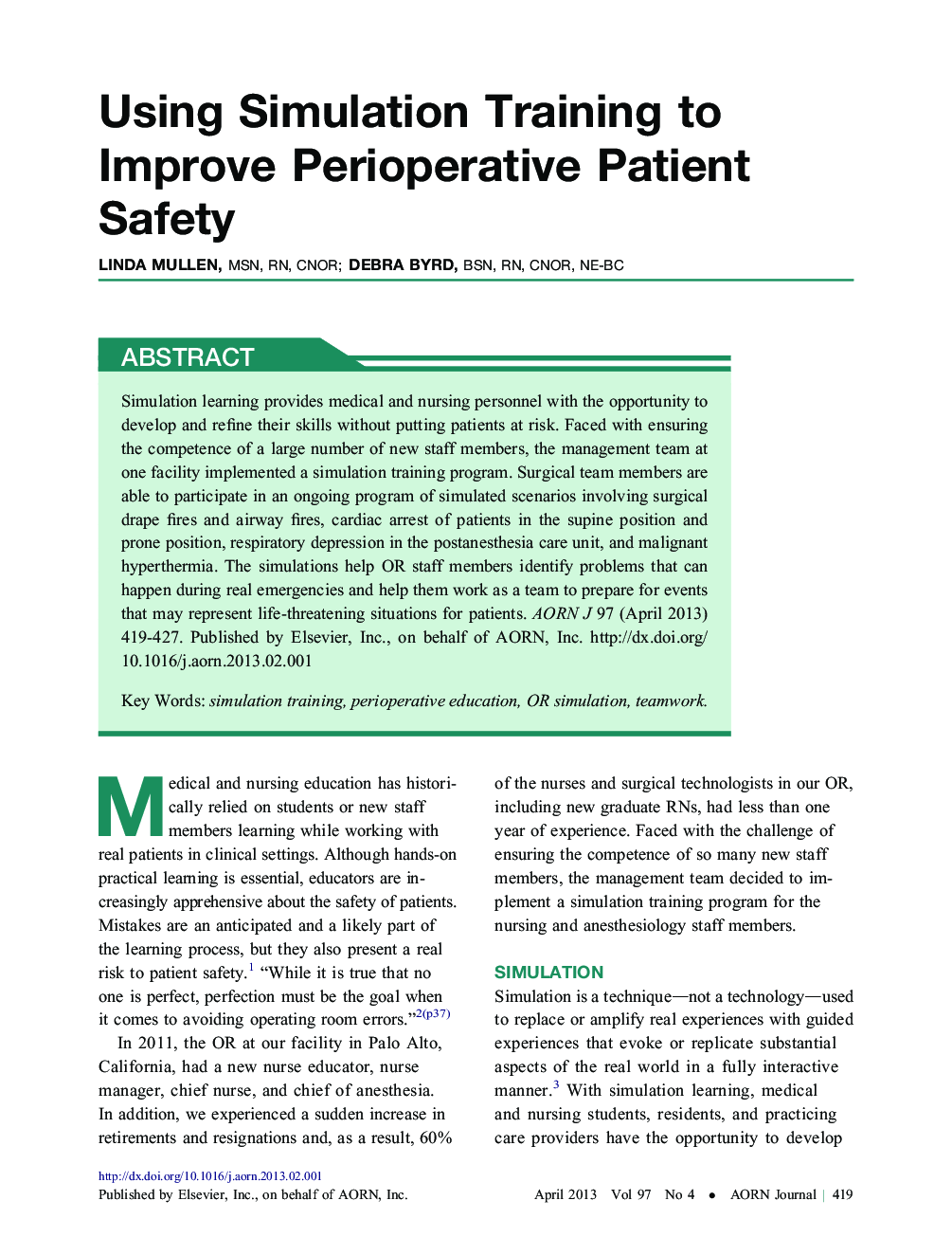 Using Simulation Training to Improve Perioperative Patient Safety