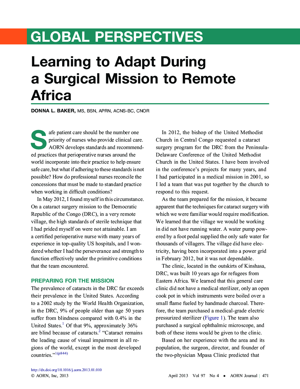 عکس صفحه اول مقاله: Learning to Adapt During a Surgical Mission to Remote Africa Learning to Adapt During a Surgical Mission to Remote Africa