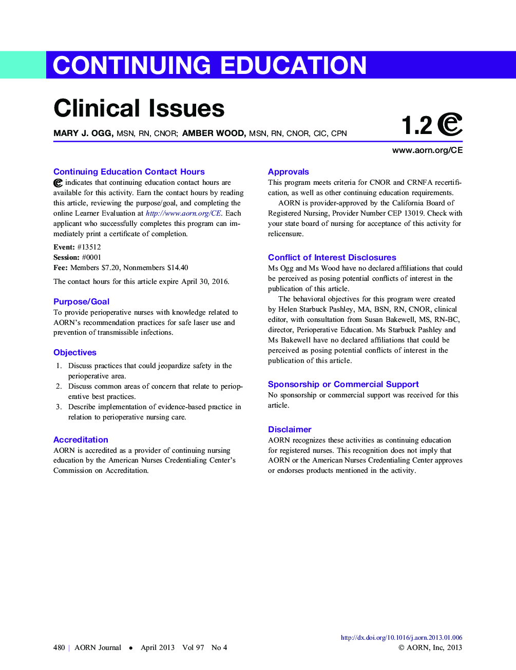 عکس صفحه اول مقاله: Clinical Issues-April 2013 Clinical Issues-April 2013