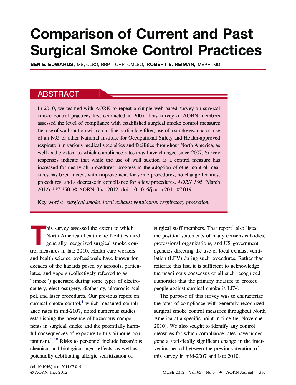 Comparison of Current and Past Surgical Smoke Control Practices