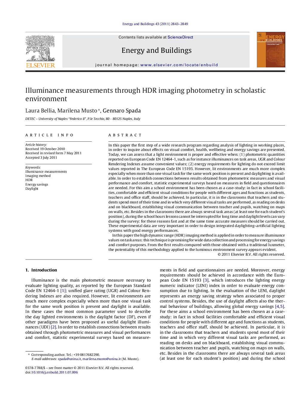 Illuminance measurements through HDR imaging photometry in scholastic environment