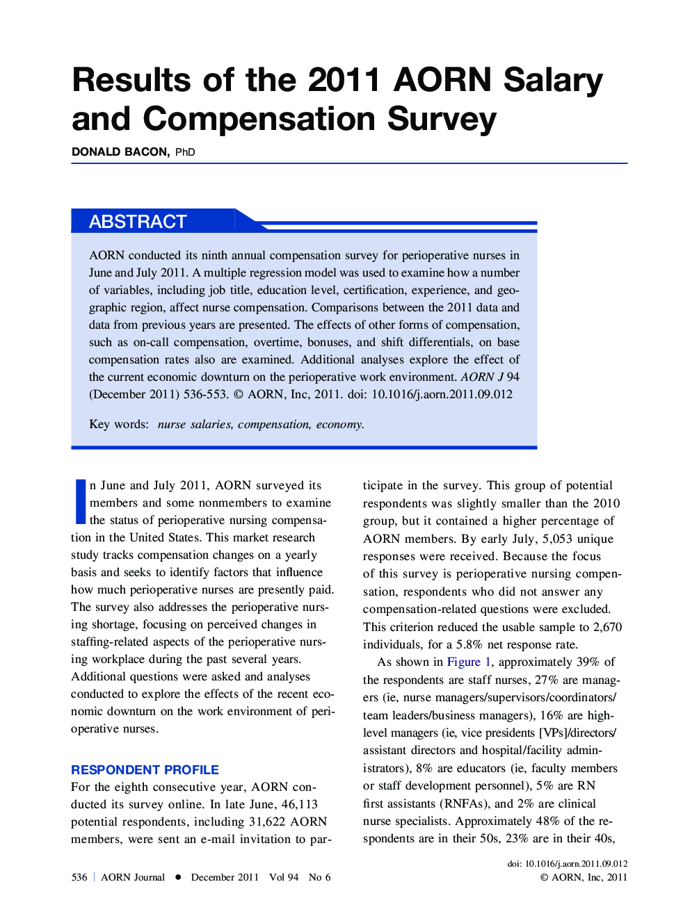 Results of the 2011 AORN Salary and Compensation Survey