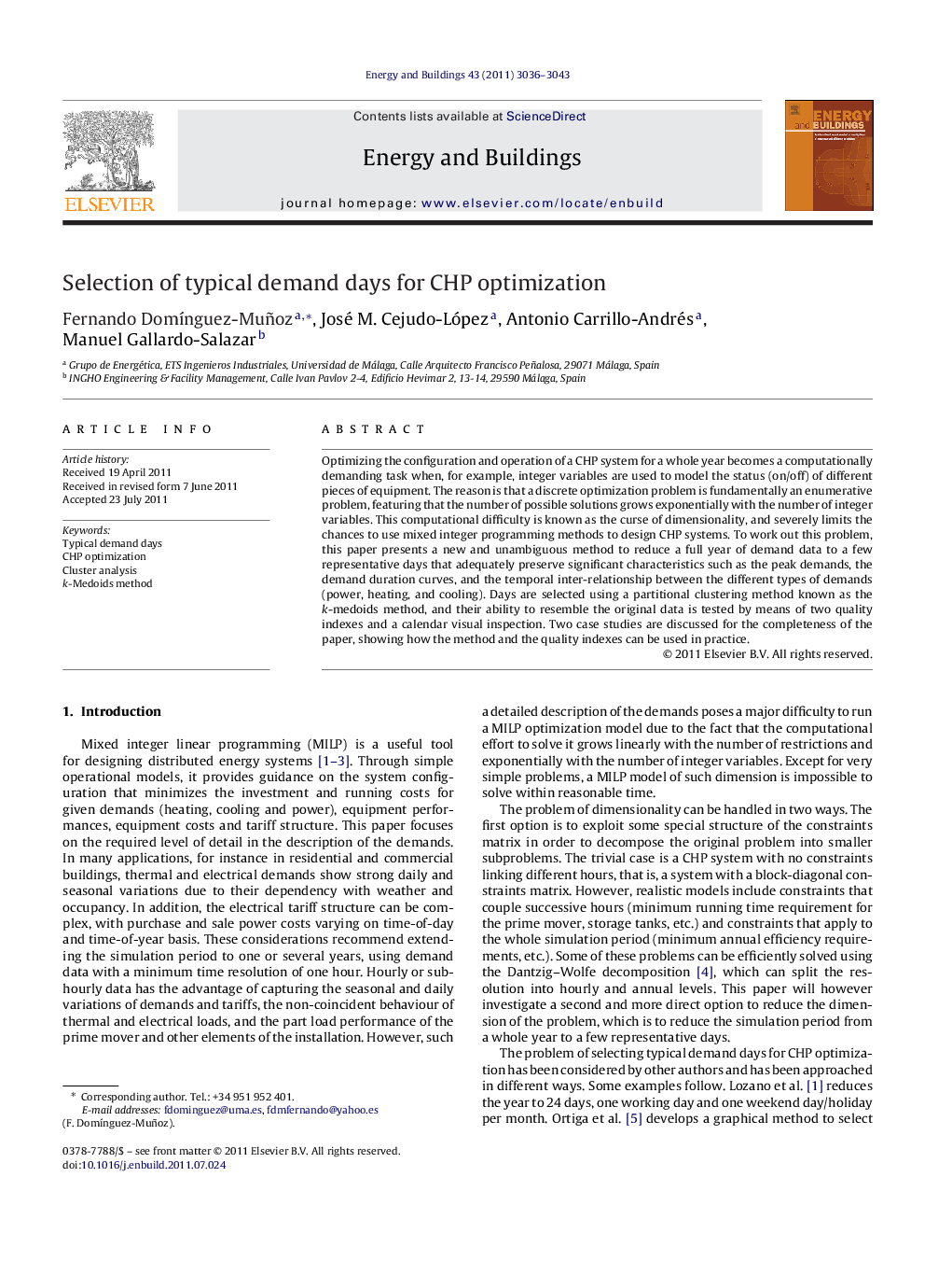 Selection of typical demand days for CHP optimization