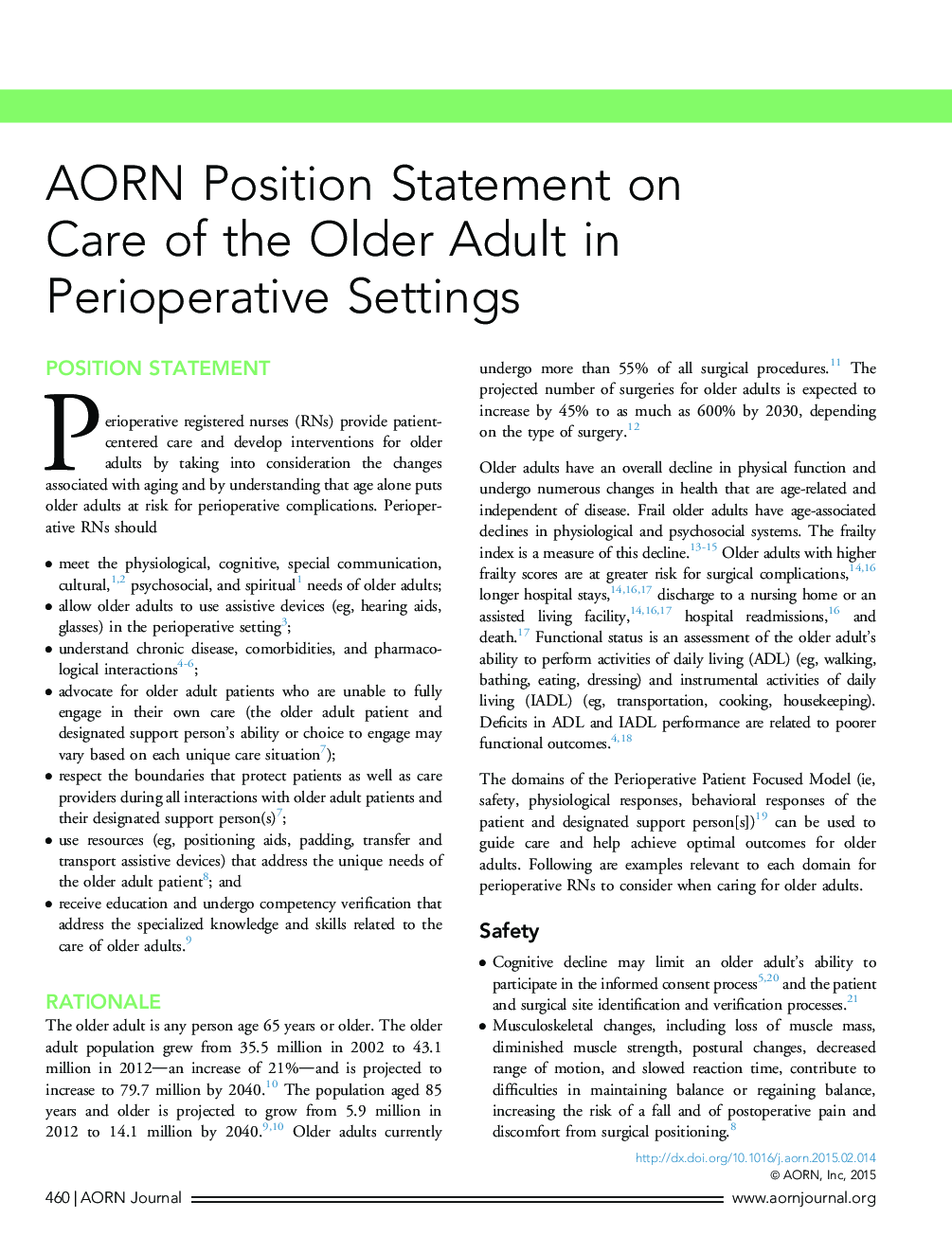 AORN Position Statement on Care of the Older Adult in Perioperative Settings