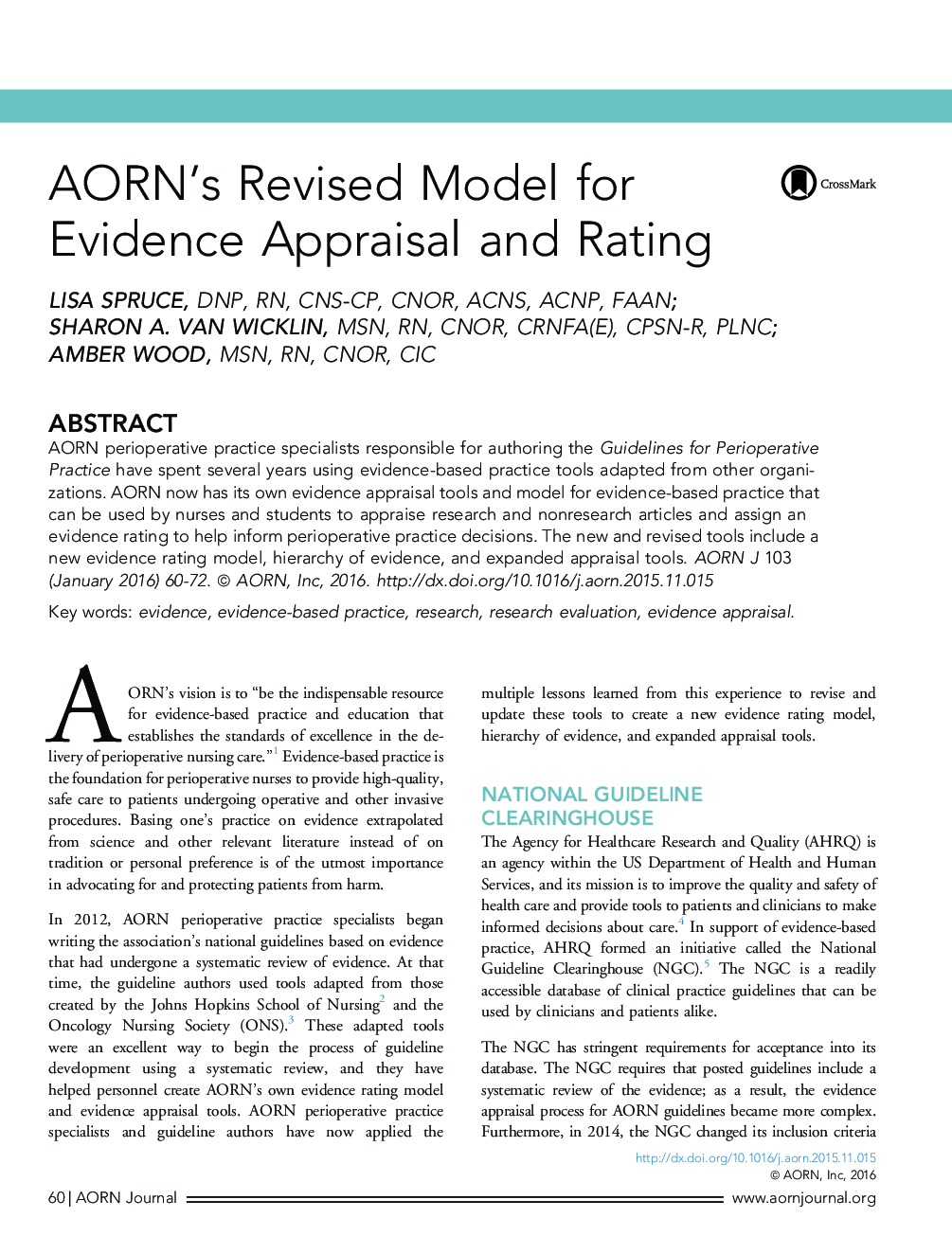 AORN's Revised Model for Evidence Appraisal and Rating