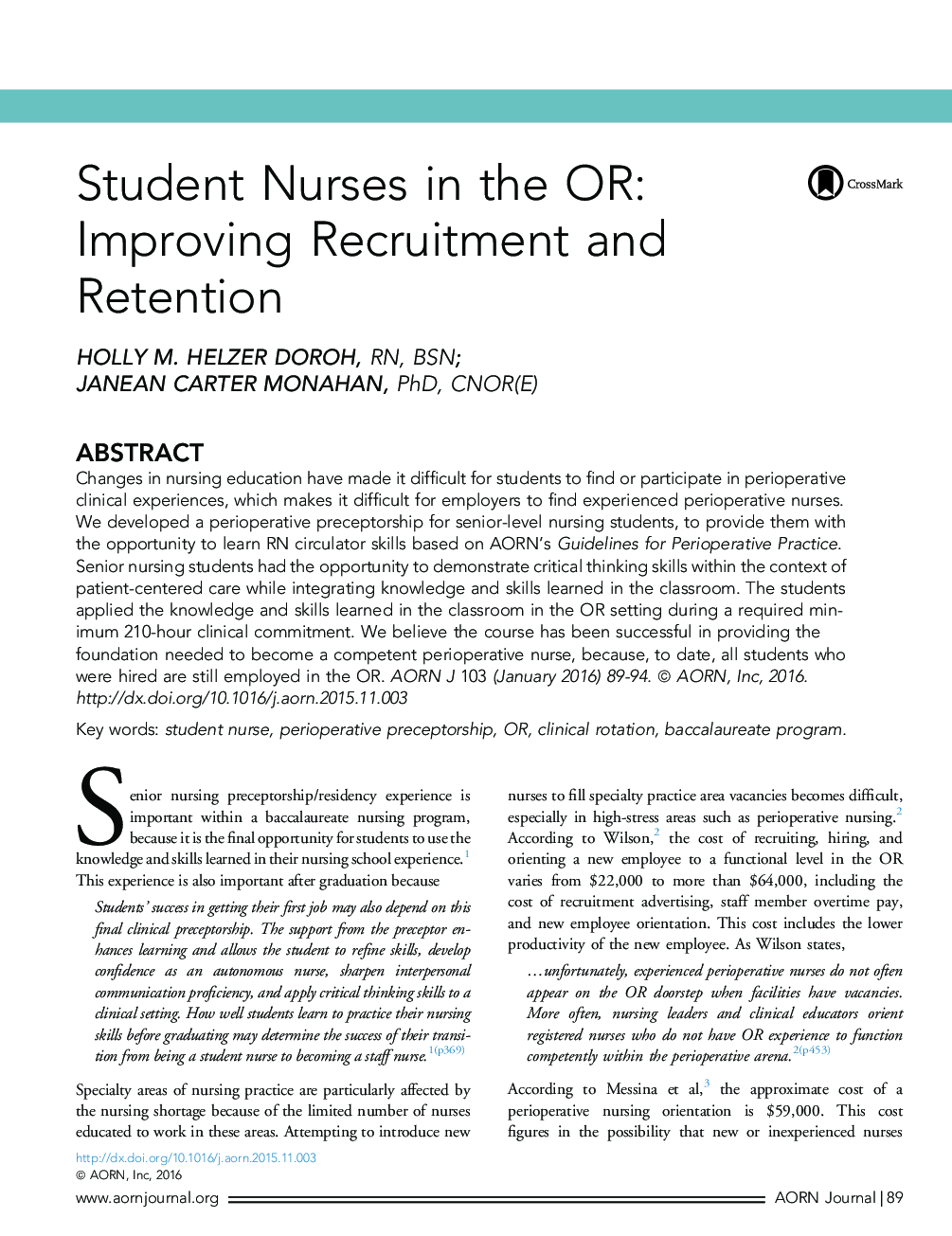 Student Nurses in the OR: Improving Recruitment and Retention