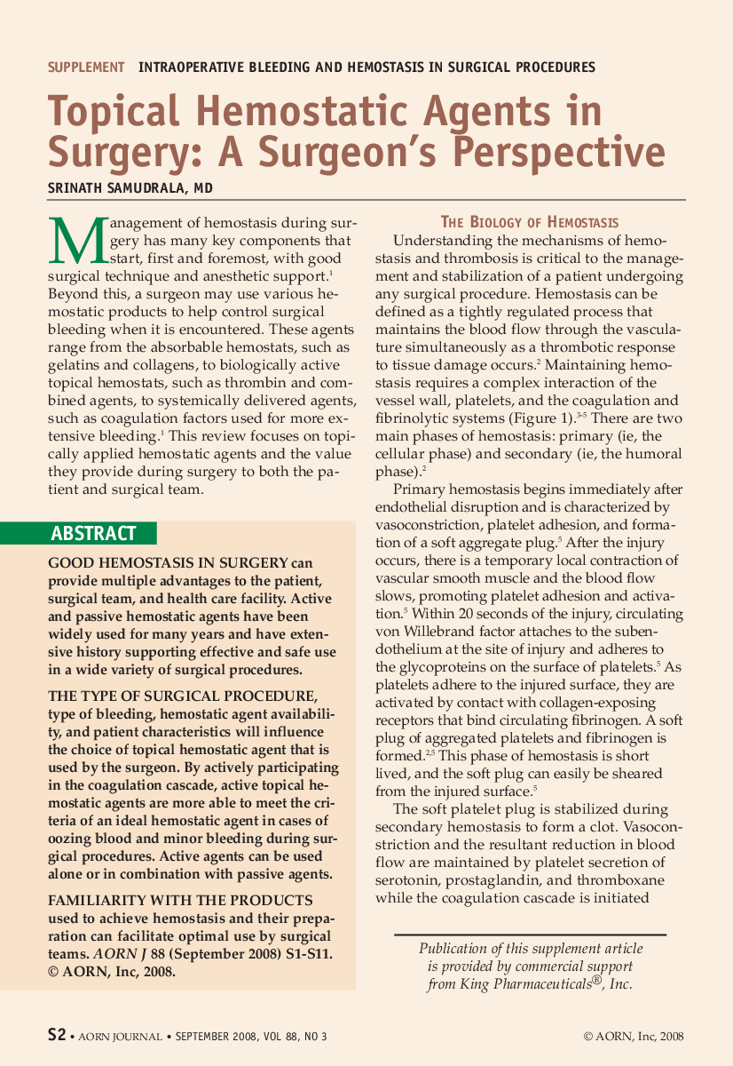 Topical Hemostatic Agents in Surgery: A Surgeon's Perspective