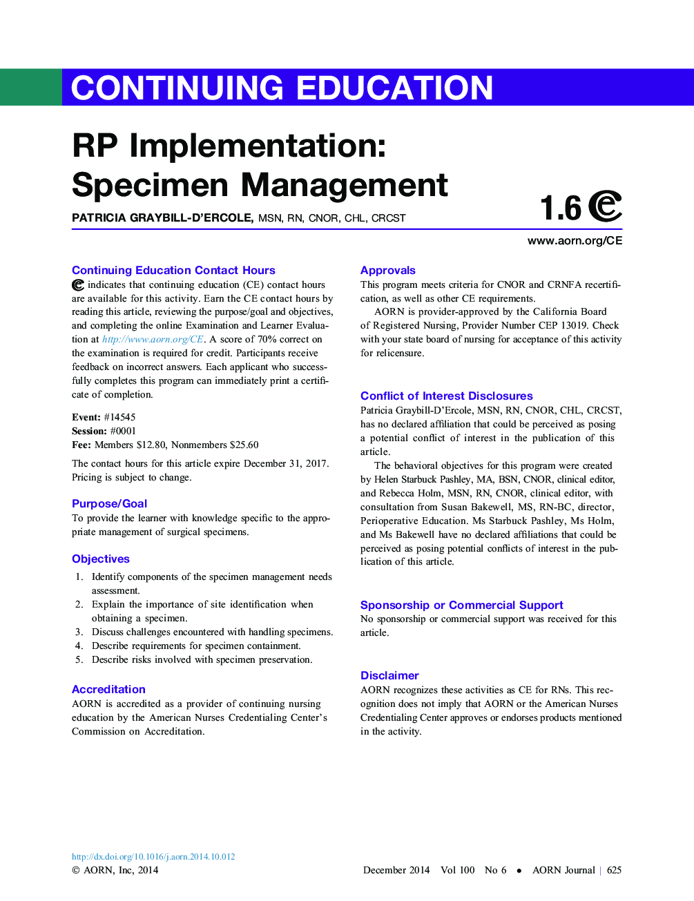 RP Implementation: Specimen Management