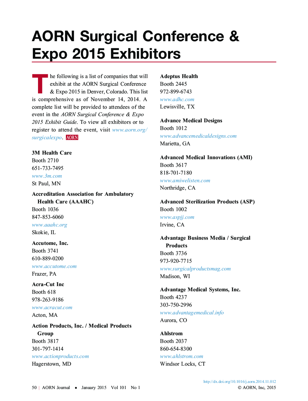 AORN Surgical Conference & Expo 2015 Exhibitors