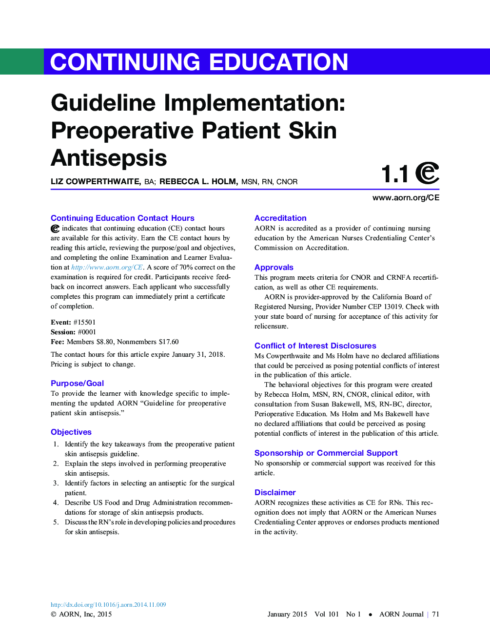 Guideline Implementation: Preoperative Patient Skin Antisepsis