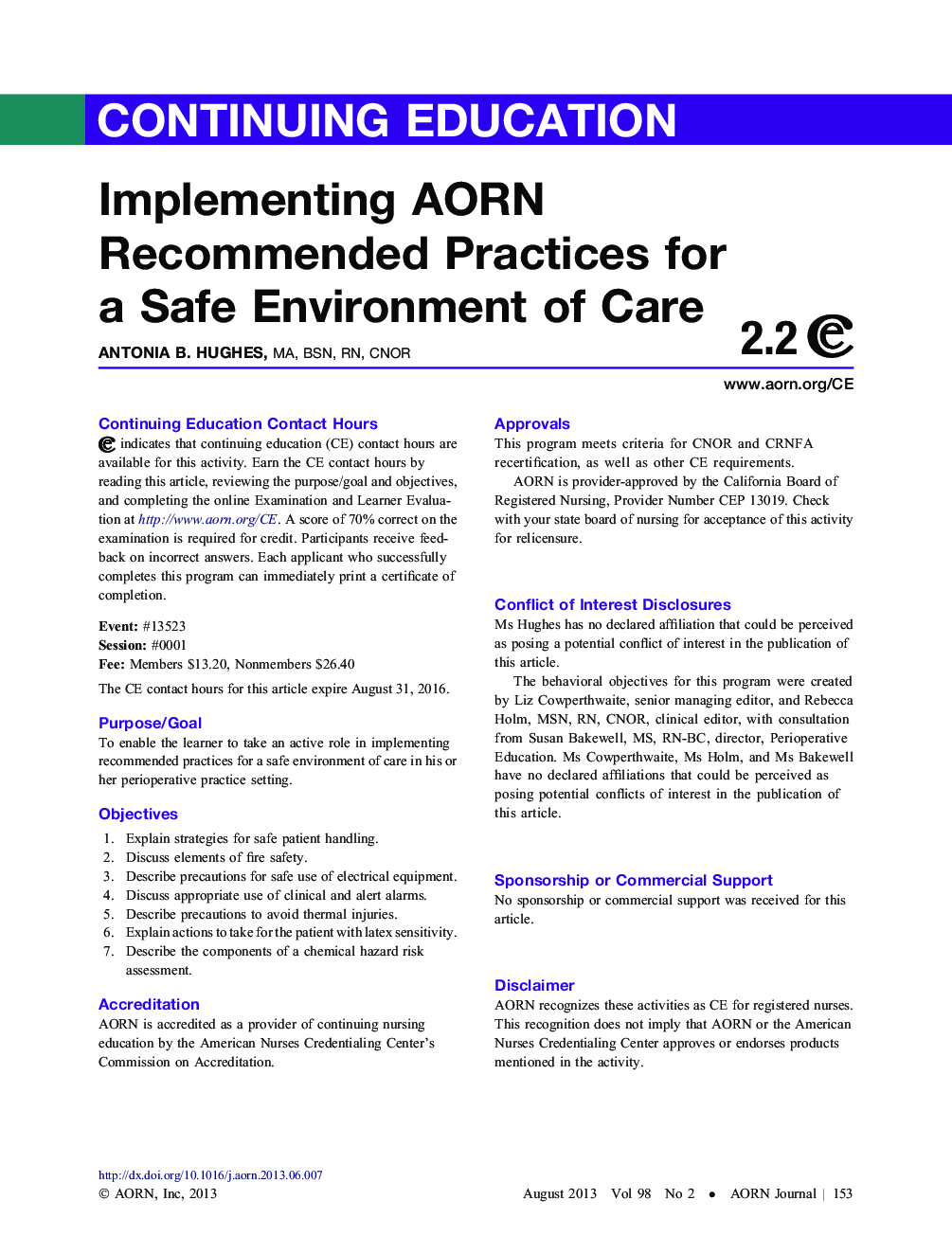 Implementing AORN Recommended Practices for a Safe Environment of Care