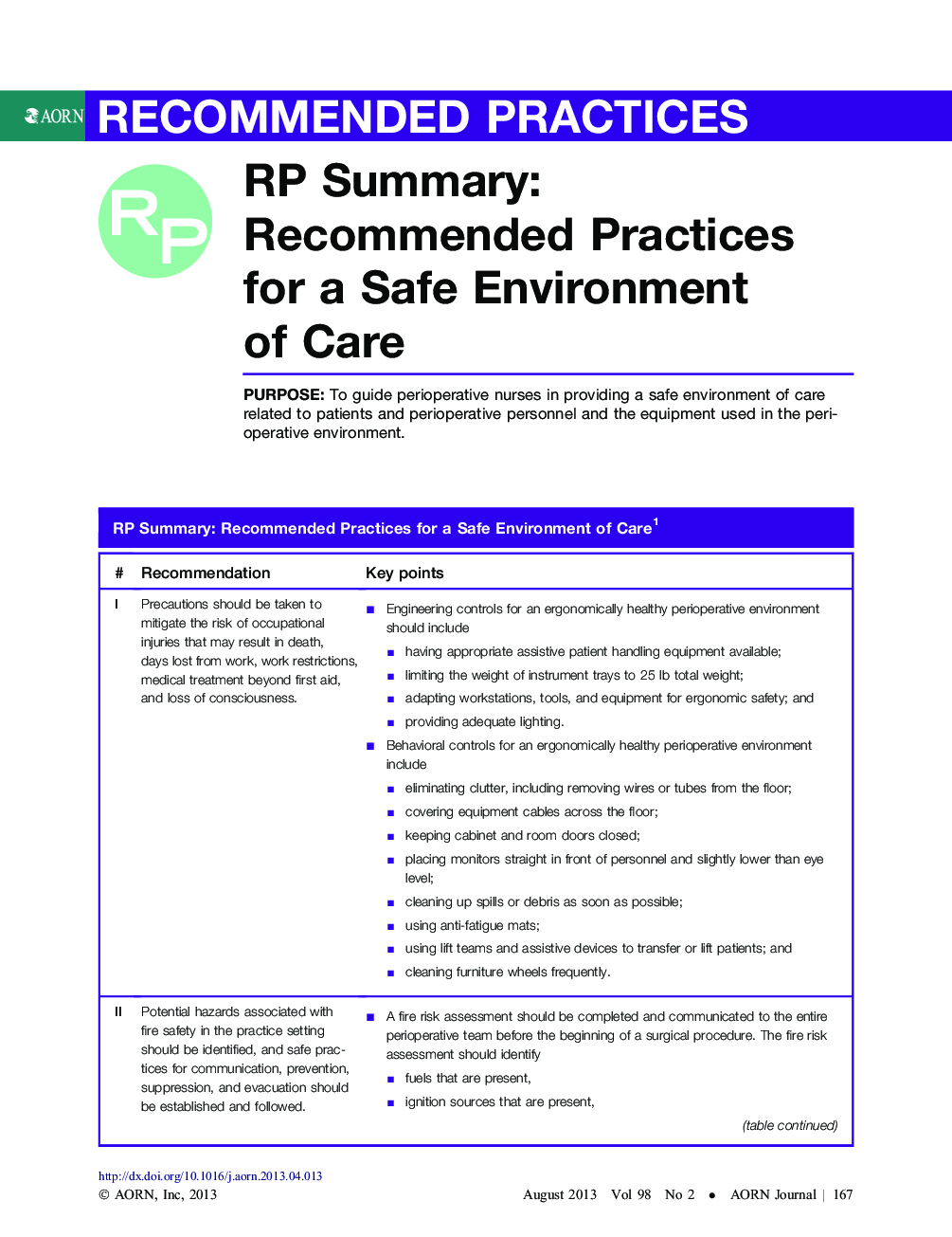 عکس صفحه اول مقاله: RP Summary: Recommended Practices for a Safe Environment of Care RP Summary: Recommended Practices for a Safe Environment of Care