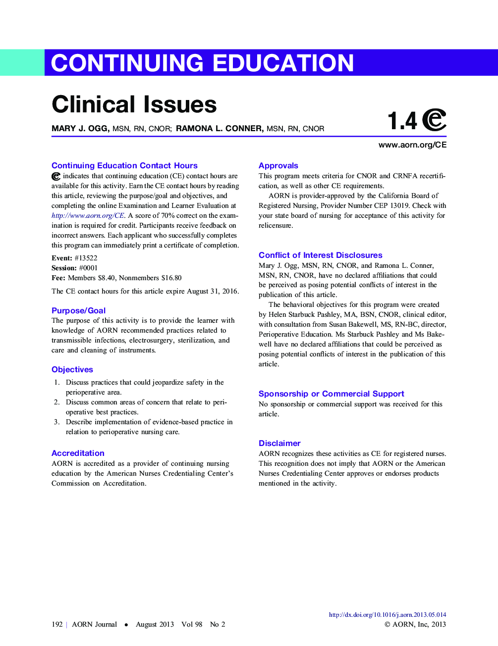عکس صفحه اول مقاله: Clinical Issues-August 2013 Clinical Issues-August 2013