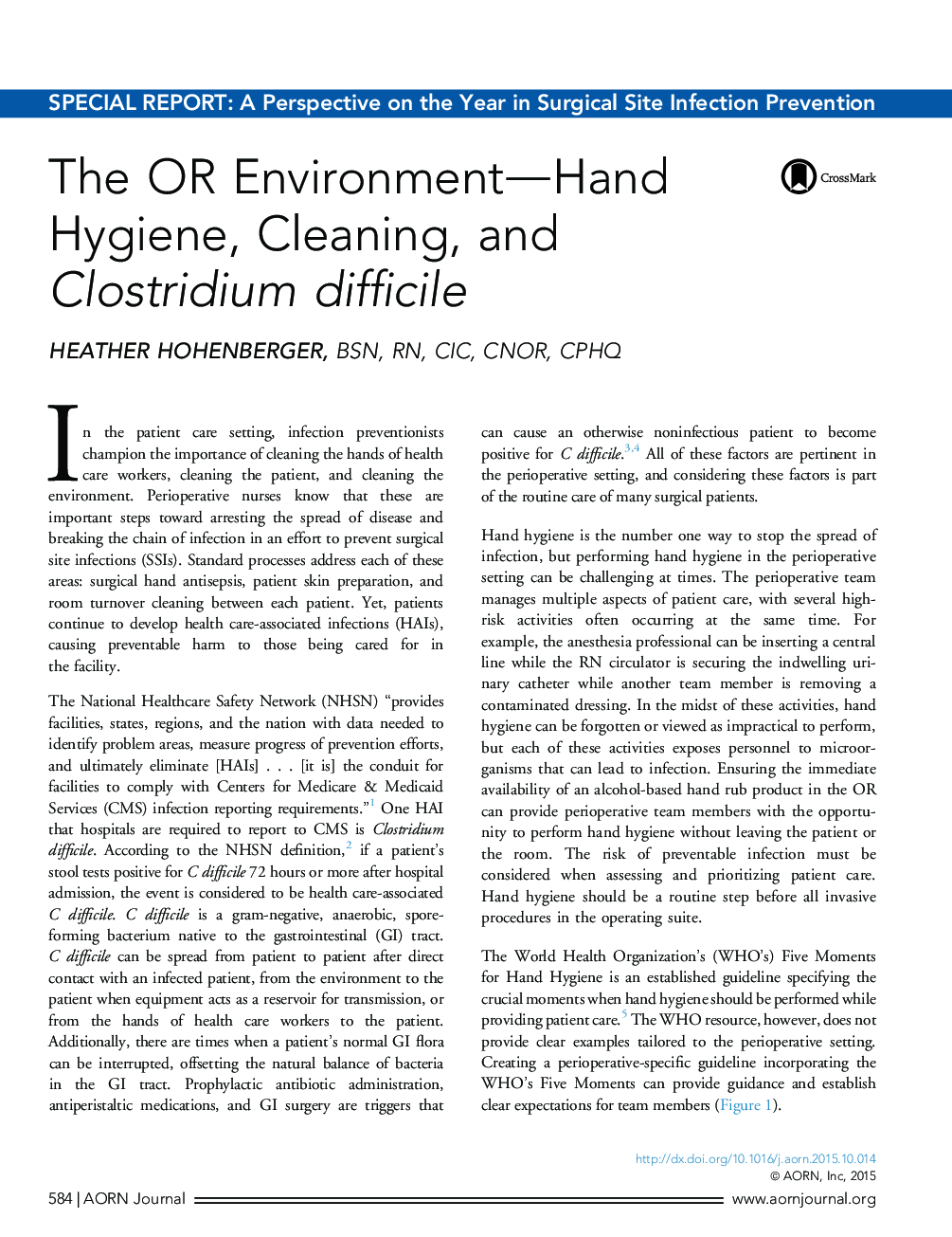 The OR Environment-Hand Hygiene, Cleaning, and Clostridium difficile