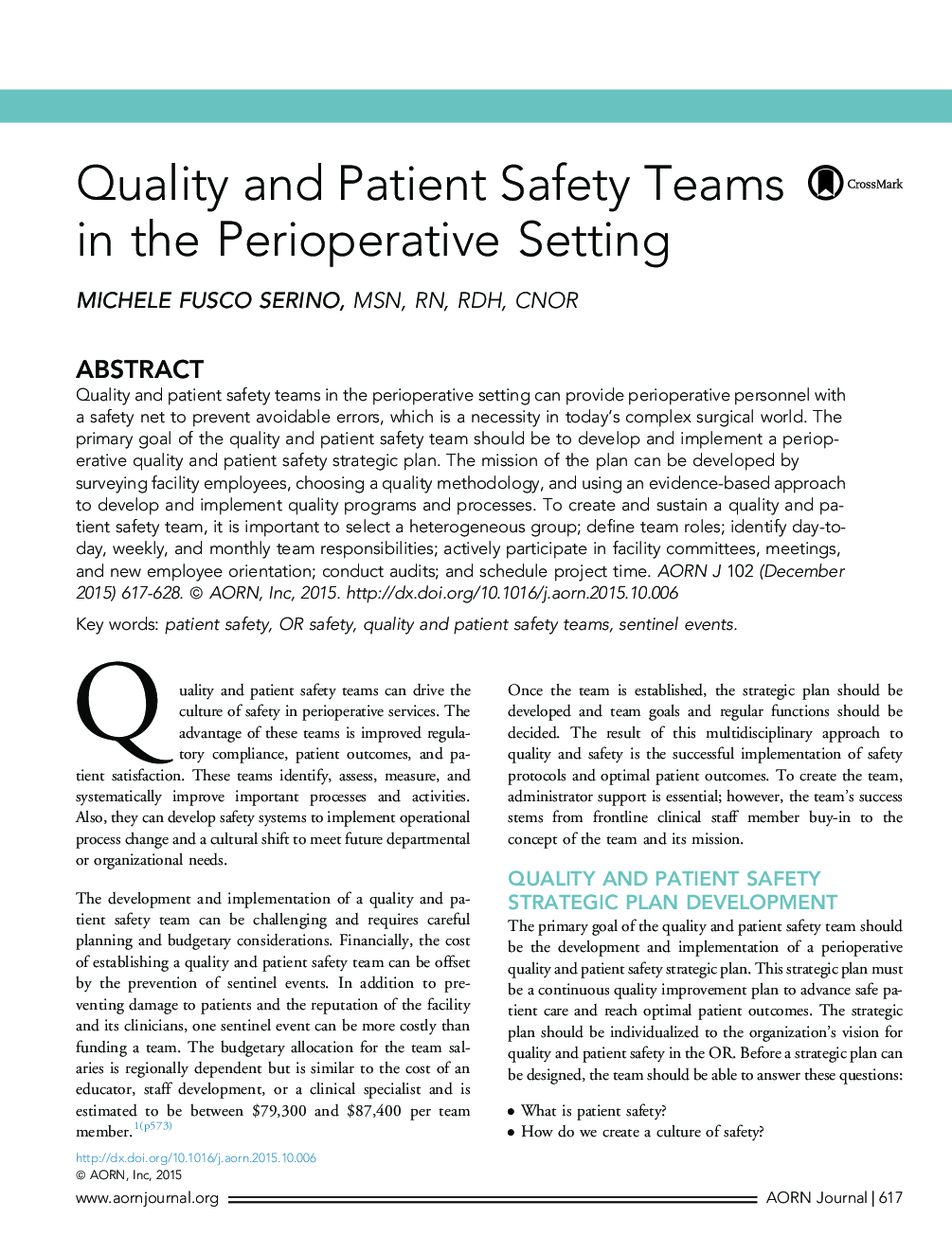 Quality and Patient Safety Teams in the Perioperative Setting