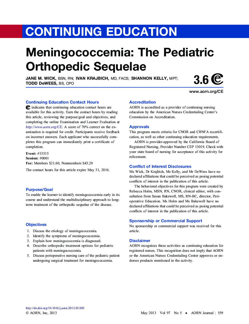 Meningococcemia: The Pediatric Orthopedic Sequelae