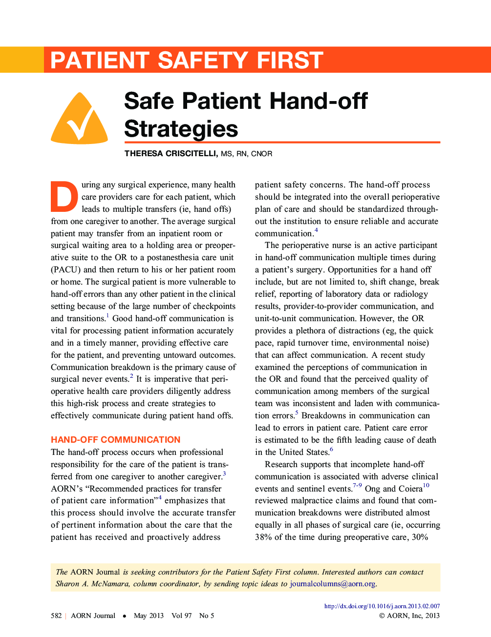 Safe Patient Hand-off Strategies