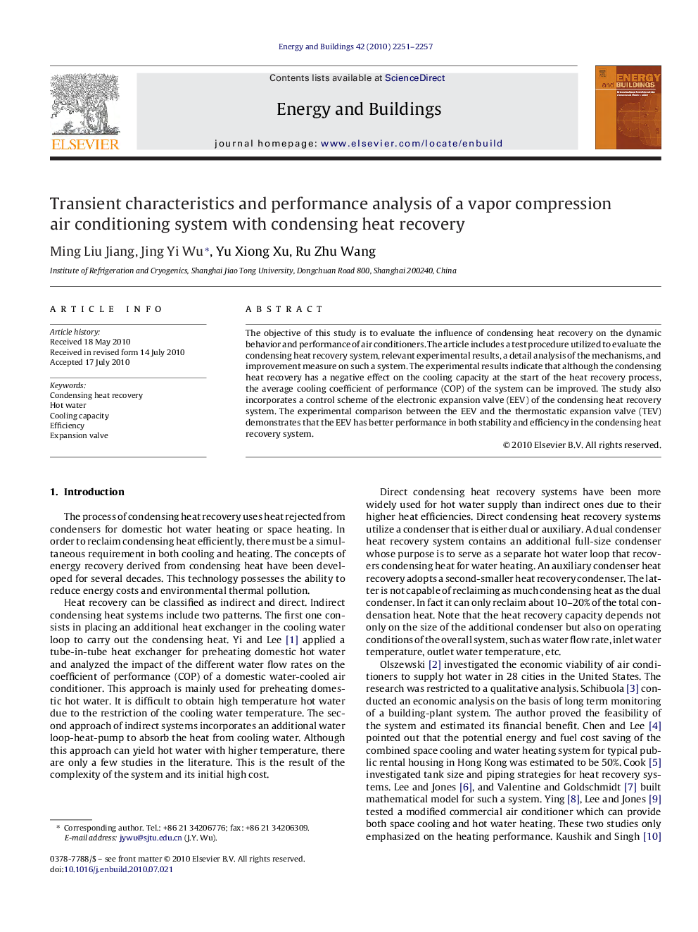 Transient characteristics and performance analysis of a vapor compression air conditioning system with condensing heat recovery