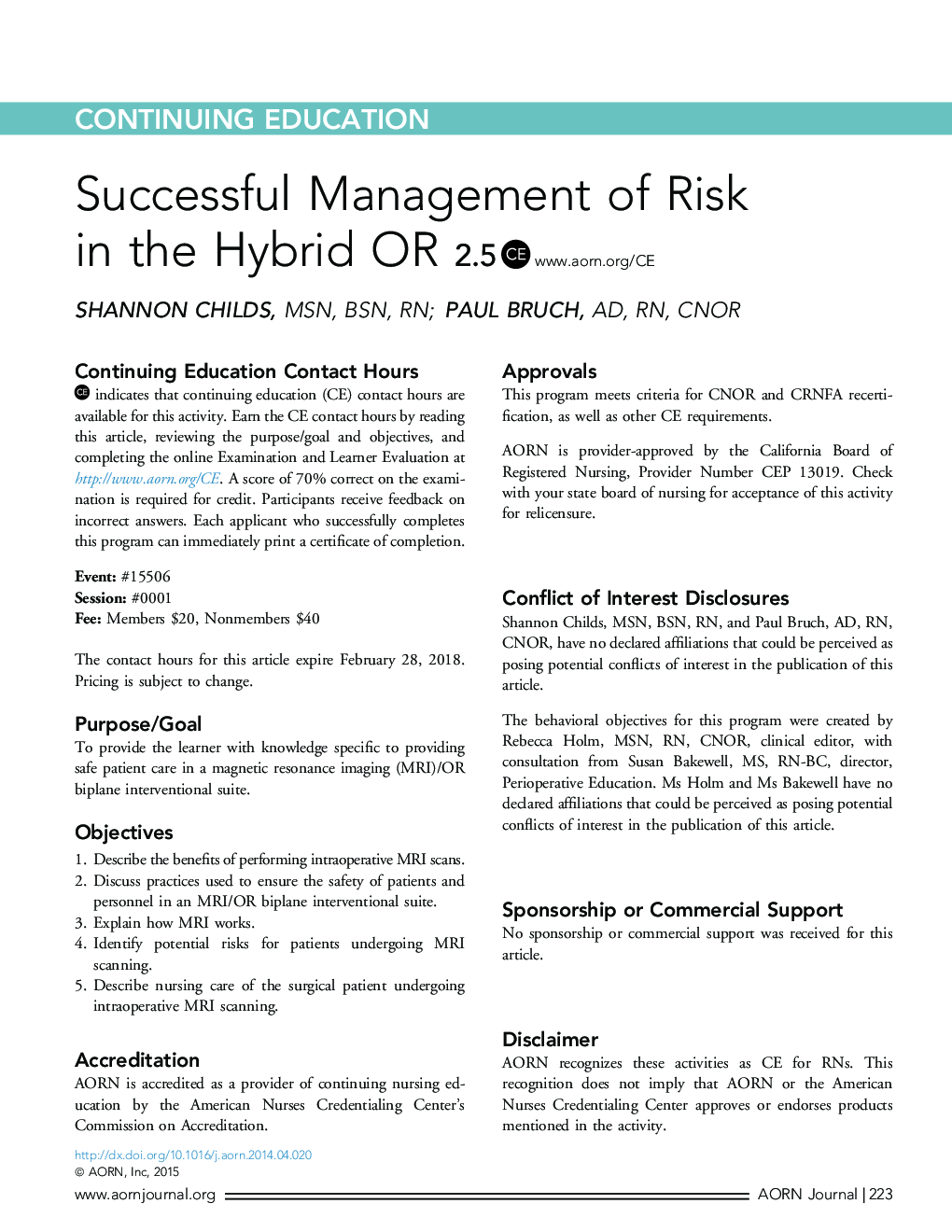 Successful Management of Risk in the Hybrid OR