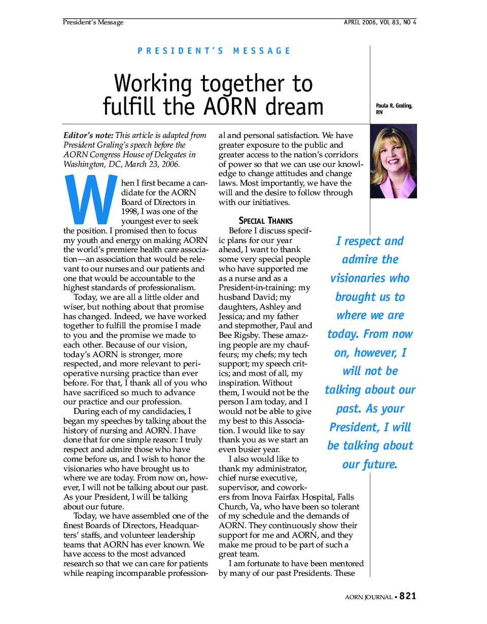 Working together to fulfill the AORN dream