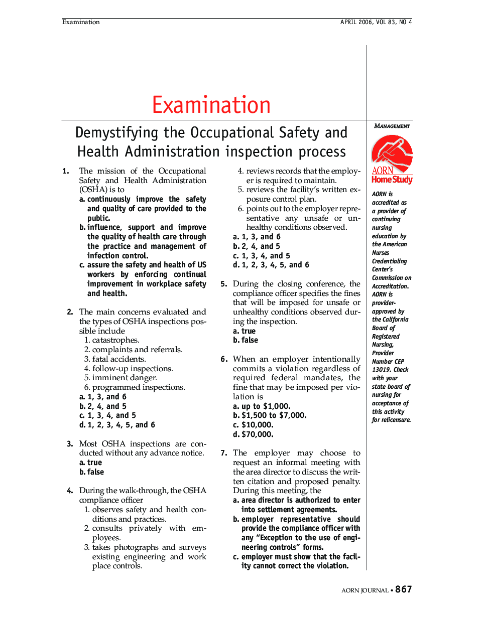 عکس صفحه اول مقاله: Examination: Demystifying the Occupational Safety and Health Administration inspection process Examination: Demystifying the Occupational Safety and Health Administration inspection process