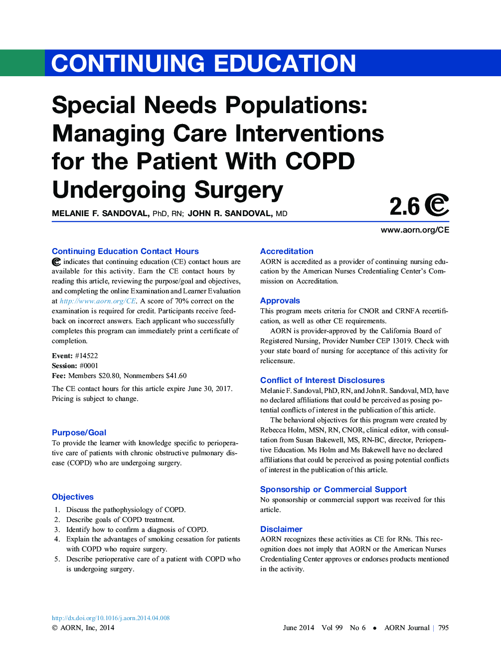 عکس صفحه اول مقاله: Managing Care Interventions for the Patient With COPD Undergoing Surgery Managing Care Interventions for the Patient With COPD Undergoing Surgery
