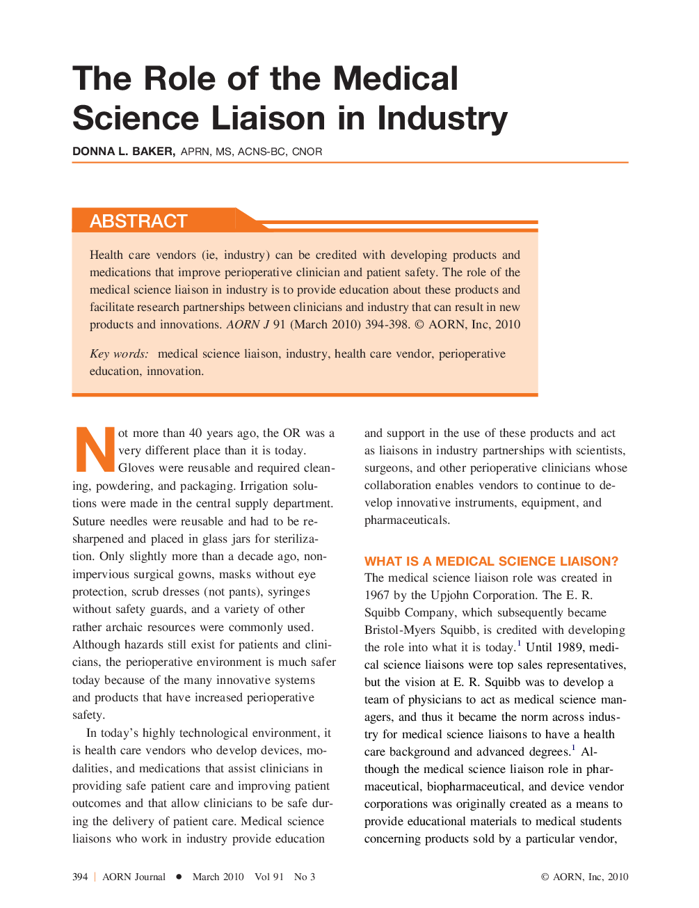 The Role of the Medical Science Liaison in Industry