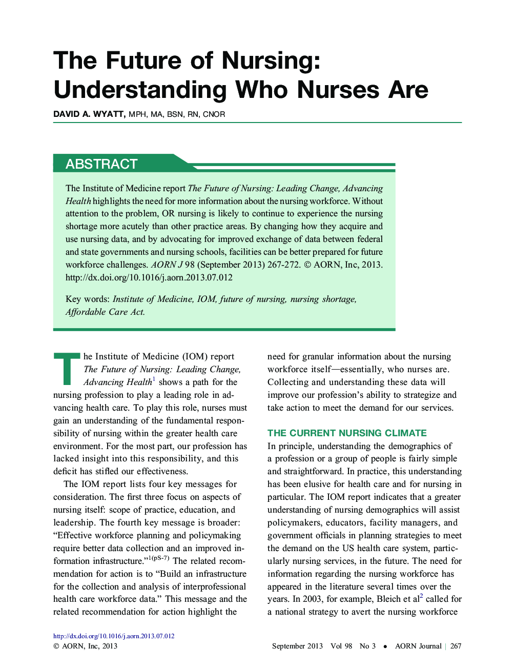 The Future of Nursing: Understanding Who Nurses Are