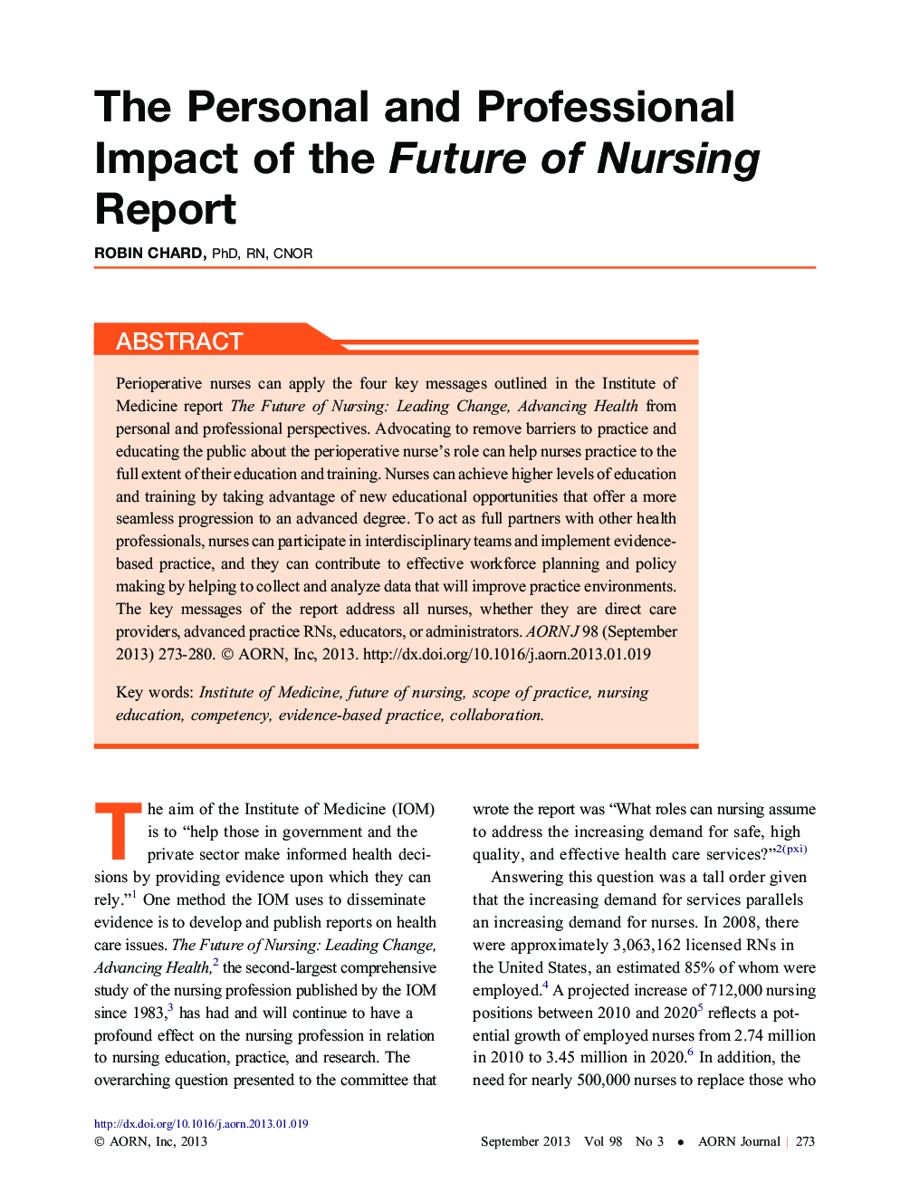 The Personal and Professional Impact of the Future of Nursing Report