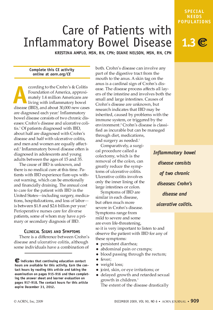 عکس صفحه اول مقاله: Care of Patients with Inflammatory Bowel Disease Care of Patients with Inflammatory Bowel Disease