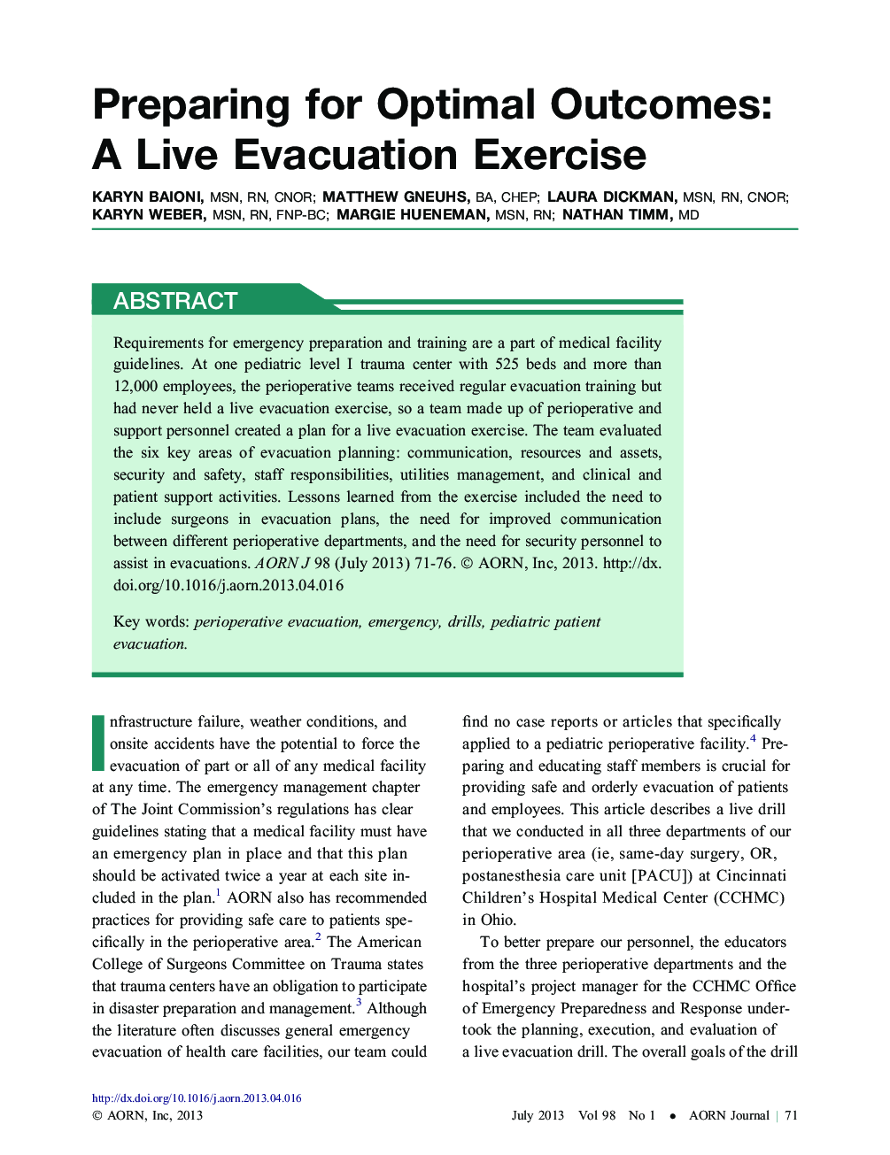 Preparing for Optimal Outcomes: A Live Evacuation Exercise