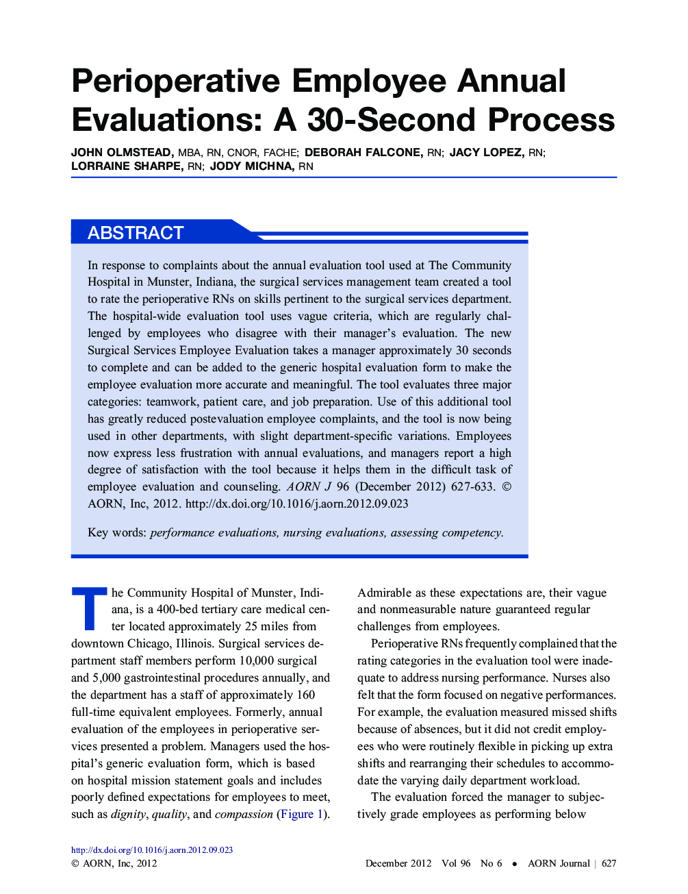 Perioperative Employee Annual Evaluations: A 30-Second Process