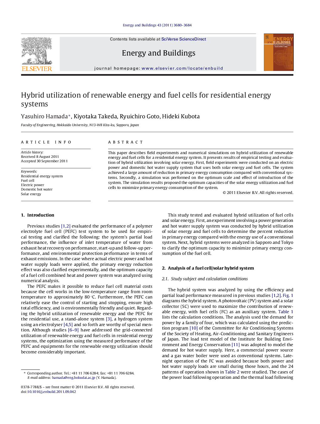 Hybrid utilization of renewable energy and fuel cells for residential energy systems