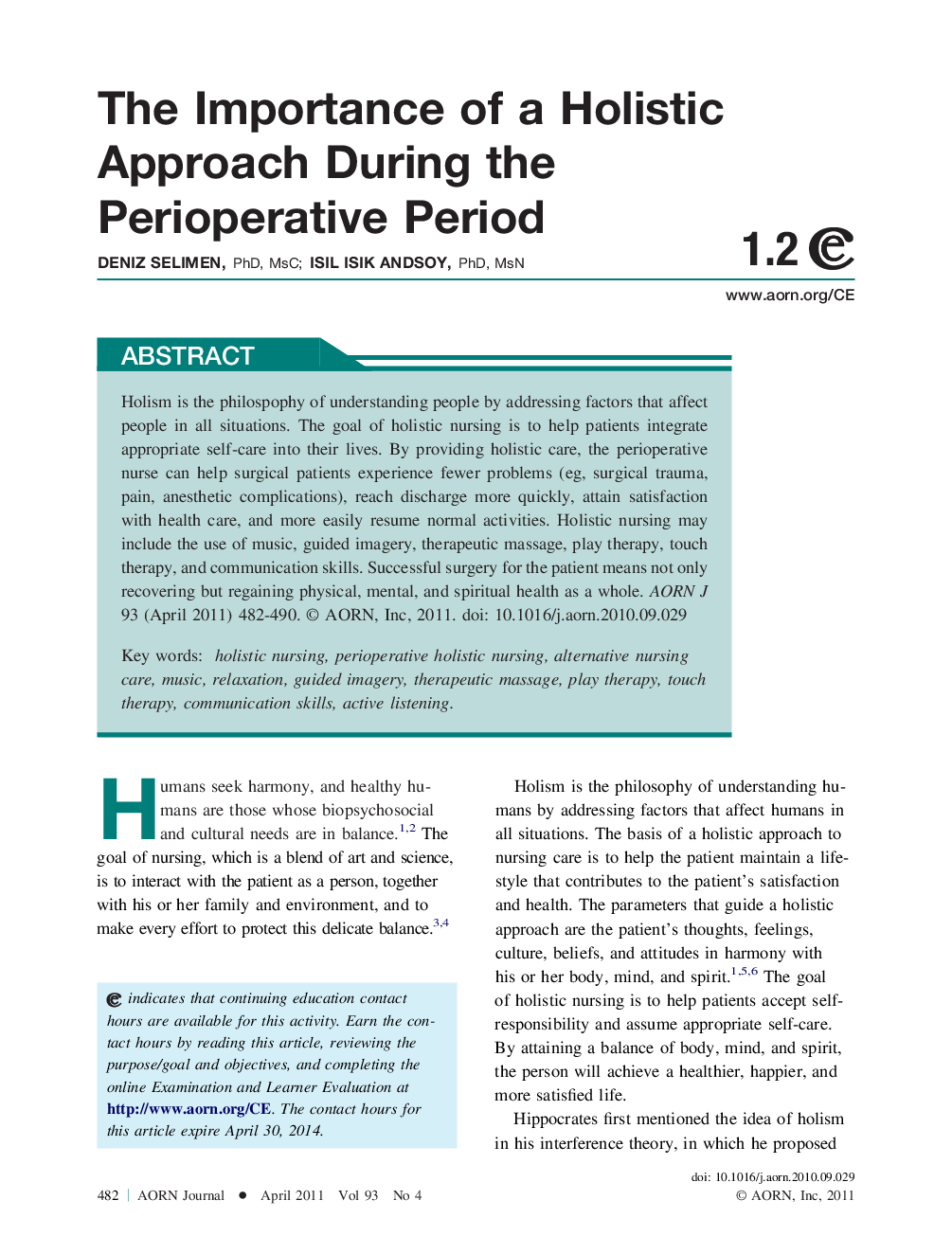 The Importance of a Holistic Approach During the Perioperative Period