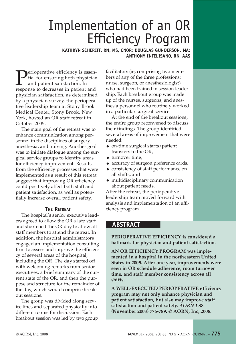 Implementation of an OR Efficiency Program