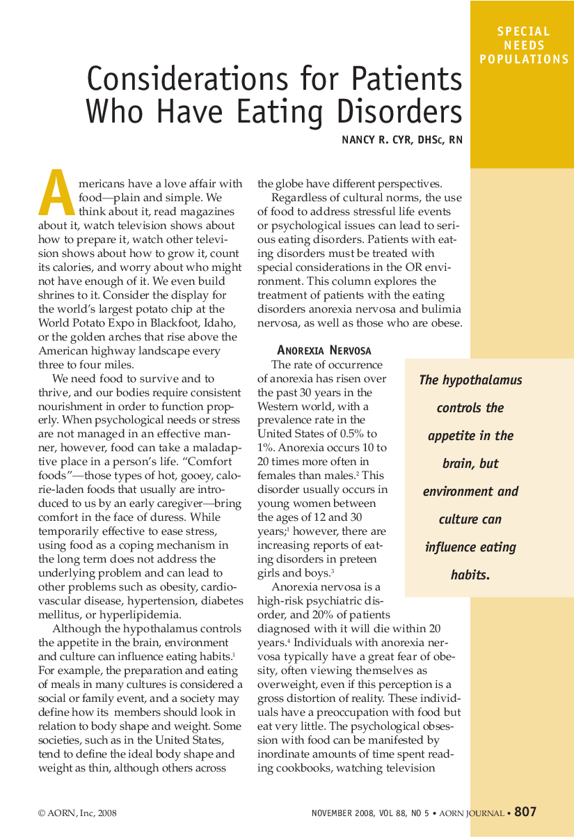 Considerations for Patients Who Have Eating Disorders