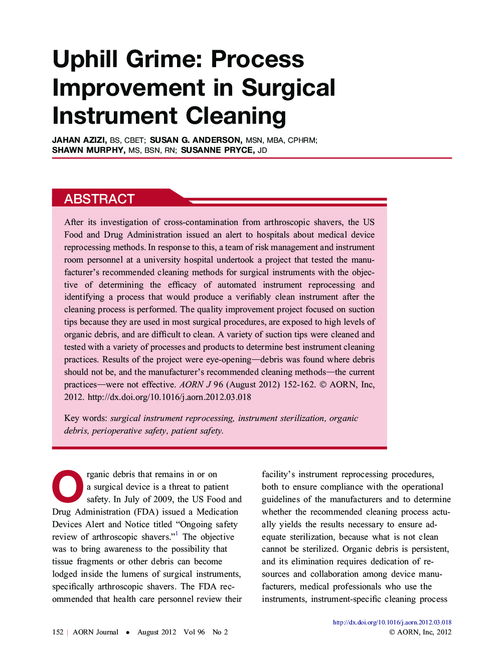 Uphill Grime: Process Improvement in Surgical Instrument Cleaning