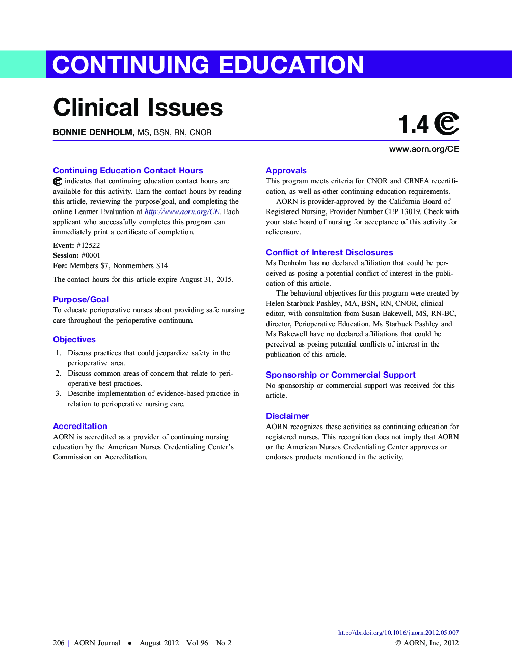عکس صفحه اول مقاله: Clinical Issues-August 2012 Clinical Issues-August 2012