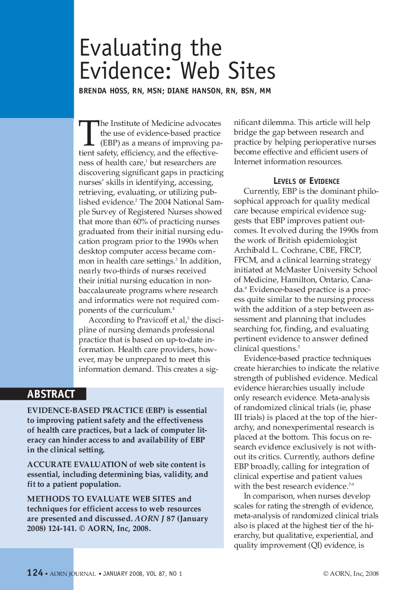 Evaluating the Evidence: Web Sites