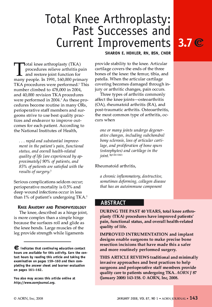 Total Knee Arthroplasty: Past Successes and Current Improvements