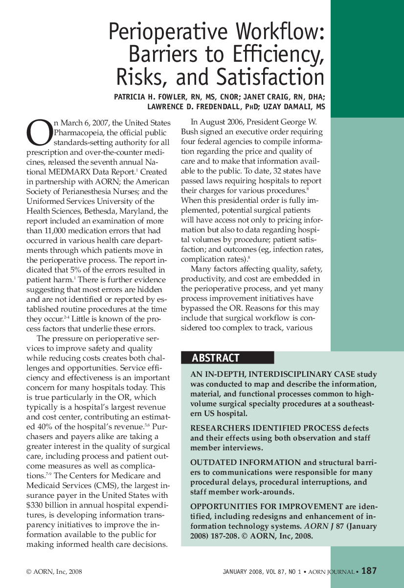 عکس صفحه اول مقاله: Perioperative Workflow: Barriers to Efficiency, Risks, and Satisfaction Perioperative Workflow: Barriers to Efficiency, Risks, and Satisfaction